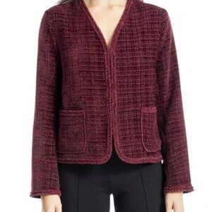 NWT Max Studio Burgundy Tweed Velvet Feel Open Blazer S